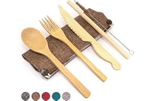 JUNGLE CULTURE Juego de cubiertos de bambú | Cubertería portátil | Cubertería ecológica (trigo)