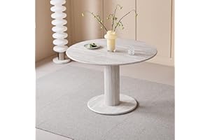 JZGORC Mesa de Comedor Redonda con Patas Cilíndricas, Imitación Mármol, Diseño Minimalista Moderno para Sala de Estar o Cocina, 115 x 115 x 75 cm - Travertino Gris