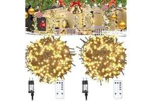 LITREN (2 Pezzi)210 LEDs 31M Luci Albero di Natale Esterno Interno Bianco Caldo Catena Luminosa con Telecomando,Spina,8 Modalità e Timer Impermeabile IP65 Lucine Led Decorative per natale, Alberi, Ghirlande