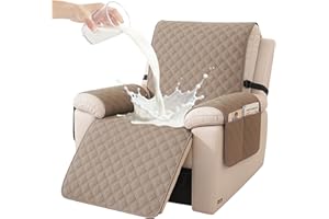 YSTELLAA Funda Sillon Relax Reclinable 1 Plaza, Impermeable Funda Sillon, Fundas para Sillones con Bolsillo Laterales, Mascotas, Antiarañazos(1 Asiento, Café Claro)