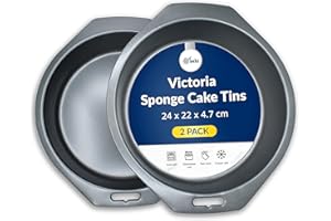 ebake Victoria Sponge Cake Tins - 2 Packs of 8 Inch Cake Tin - Non-Stick Round Cake Tins For Baking Cake, Pies, and Pudding - Easy to Clean Black Carbon Fixed Base Round Cake Tin with Handle