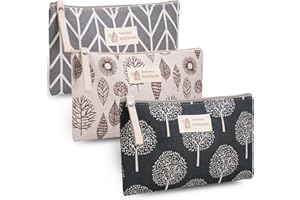 APRICITIE 3 Stück Kosmetiktasche aus Leinwand, Multifunktional Klein Schminktäschchen Reise-Kulturtasche, Damen Make up Tasche mit Reißverschluss, Organizer Tasche (Natürlicher Stil, 3)