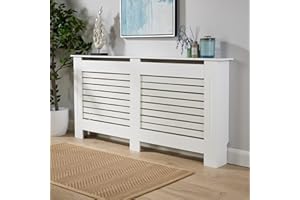 Home Source Radiator Cover Wooden Wall Cabinet Shelf Slatted Grill, White, Extra Large 172cm