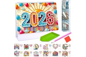 BAFIWU Diamond Art Desk Calendar 2026 DIY, Diamond Paintings Kit Flip Desktop Calendar 2026 Funny Gift, Cute Christmas Desk Top Table Calender with Thick Paper for Women (A)