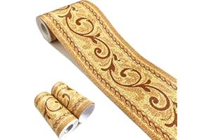 Mesoar Self Adhesive Orange Floral Rattan Wallpaper Border Peel Stick Decorative Ceiling Sticker Molding Border 10cm by 32.8ft