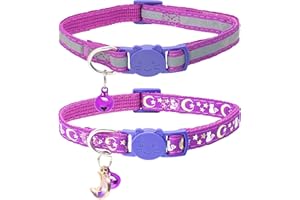 DAIHAQIKO 2 Stück reflektierende Katzenhalsbänder mit Mondglocke Farbe Brillante Haustier Halsband für Kätzchen Kätzchen Anhänger Mädchen Jungen