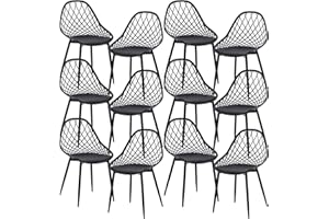 anrekl Set de 12 Elegantes y Sencillas sillas de Comedor, sillas de Cocina, sillas de salón, sillas Huecas para Cocina, Comedor, salón, Oficina, Dormitorio, Patas de Metal (Negro)