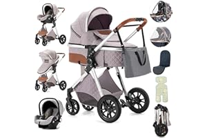 Zkiprm Passeggino 3 in 1, Trio Passeggino Neonati Con Seggiolino Auto e Cestino Per Dormire, Passeggino Leggero Che Si Ripiega Premendo un Pulsante, Passeggino Combinato Con Telaio Alto in Alluminio