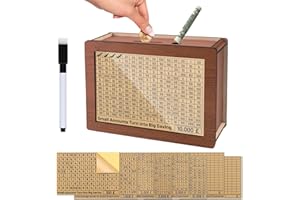 TIANHOO Drewniane pudełko do oszczędzania pieniędzy, drewniany słoik na monety, wielokrotnego użytku, pudełko do oszczędzania pieniędzy z akrylową płytką i wymazywalnym długopisem, licznik pieniędzy dla