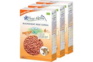 Ekologiczna kaszka gryczana mleczna FLEUR ALPINE Zestaw 3, Kleik dla niemowlaka z bifidokulturami, Pożywna łatwa w przygotowaniu kaszka bezglutenowa bez dodatku cukru, Dla dzieci od 6 mies., 3x5 porc.