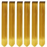 Paradise®Gold Hair Extensions 22 inches, Pack of 6 Clip-based Straight Colored Hair Streaks for Women & Girls, Party Funky Synthetic Hair Patches