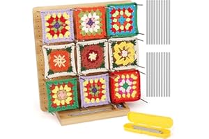 Grand tendeur carré Granny de 29 cm avec 20 broches en acier inoxydable, grande planche de blocage en bois Aeelike pour granny carré, avec 1 boîte de rangement jaune, 1 support de stockage