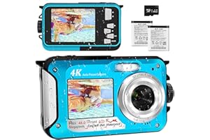 LEOLAMVAED 4K Macchina Fotografica Subacquea Con Scheda Micro SD da 64 GB - Fotocamera Subacquea 48 MP Con Autofocus E Doppio Schermo - 3 Metri Fotocamera Subacquea Digitale (2 Batterie Incluse)