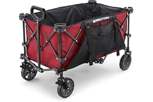 Gorilla Carts 7 Cubic Feet Foldable Festival Trolley, XXL All-Terrain Utility Pull Camping Truck with Oversized Bed and Integrated Drink Holders, Garden Trolley 185L Capacity, Red