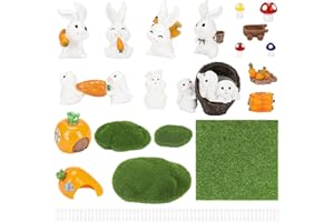 Luclay 21Pcs Easter Miniature Fairy Garden Accessories, Easter Miniatures Rabbit Mini Landscape for Garden Dollhouse Potted Plant Bonsai Terrarium Décor Easter Decoration