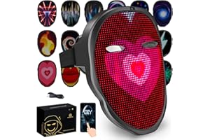 megoo Led Maske mit Bluetooth Programmierbar,Led Masken mit Gestenerkennung,Led Leuchtende Maske für Karneval Halloween Cosplay Party Kostüm Maskerade,Coolest Voll Gesichts Led Mask