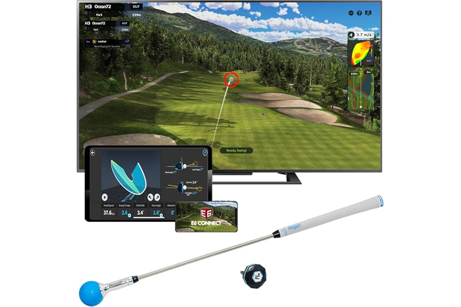 PHIGOLF Home Golf Game Simulator: Enjoy Interactive Golf with Motion Sensor & Swing Stick for Indoor & Outdoor Fun – 38,000+ Courses Worldwide, Compatible with Android, iOS, APP & E6 Connect