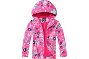 Fewlby Chaqueta Impermeable con Capucha para Niña, Cortavientos con Forro Polar Ligera Abrigo Prueba de Viento Chubasquero Primavera Otoño Abrigos Deportivos 3-10 Años