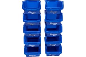The Workplace Depot Plastic Storage Bins - Stackable & Space-Saving Organisers for Small Parts & Components -Pack of 10 - 75(H) x 105(W) x 162(D) mm (Blue)