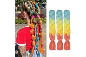 WoWCFyyds 24'' Jumbo Braiding Hair Extensions Ombre Jumbo Braids Extensions Hair 3Packs Kanekalon Hair Afro Box Braids Coloured Hair Extensions for Braiding（Blue-Yellow-Red）