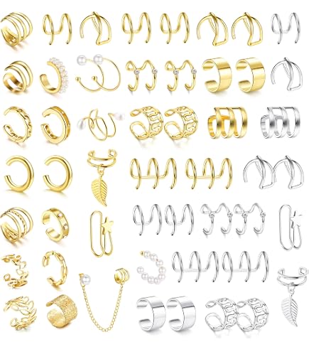 MYGLOAR Set di orecchini a clip da 20 pezzi, orecchini in argento 925, orecchini a clip regolabili per donna, orecchini, orecchini a clip con osso dell'orecchio, orecchini avvolgenti, argento