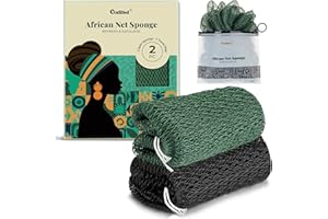 CORATED 2pcs African Exfoliating Net Sponge - Bath & Shower Net Sponges, Scrubbing Net Body, Beauty Skin Cleaning for Shower SPA Massage (Black & Dark Green)