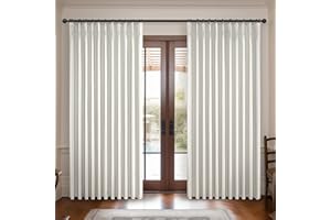 QJMYDECO Curtains 70 Inches Wide Thick Linen Pleat Curtain 2 Panels Set for Sliding Glass Doors, Birch Neutral Pinch Pleated Blackout Bedroom Curtains with Hooks Rings & Ceiling to Floor Windows (70"Wx90"L)