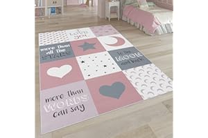 ‎PACO HOME Paco Home Kinderteppich, Kinderzimmer Teppich m. Stern, Mond u. Karo Motiven, Grösse:120x160 cm, Farbe:Pink