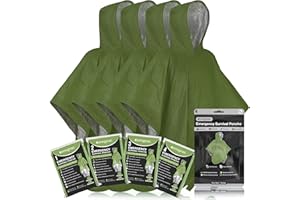 ‎AZENGEAR aZengear Ponczo survivalowe (4 szt.) termiczna powłoka z folii mylarskiej do zatrzymywania ciepła i deszczu, dwustronne, z kapturem, wodoodporne, wiatroszczelne, przenośne (Zielony)