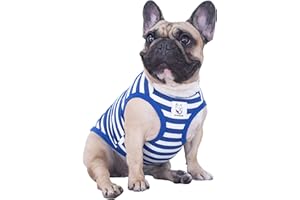 iChoue T-shirt à rayures pour chiens de taille moyenne avec motif bouledogue français, carlin, Boston Terrier, Pitbull, rayures blanches et bleues, taille M