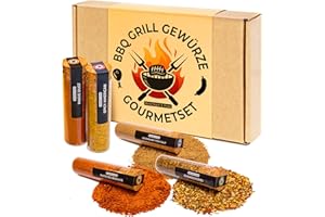 ‎MEERBACH & ROSE Premium Grillgewürzset, 5 BBQ Gourmet Gewürze mit Rezeptideen in hochwertigem Geschenkset für Männer und Frauen, Grillfreunde, Vatertagsgeschenk, Geburtstagsgeschenk