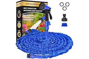 RUNNING BULLS Expanding Garden Water Hose Pipe with Spray Gun Expandable Flexible Magic Hose Anti-Leakage Lightweight Easy Storage (Blue 100FT)