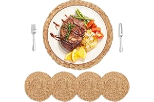 HomeDo Juego de manteles individuales redondos de jacinto de agua, resistentes al calor, antideslizantes, hechos a mano (30cm,4piezas)