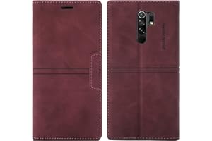 OKZone Funda para Xiaomi Redmi 9, Carcasa Libro con Tapa de Cuero Piel Wallet Case Flip Cover con Kickstand [Cáscara de TPU], Magnetica, Ranuras para Tarjetas para Xiaomi Redmi 9 (Rojo)