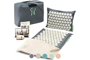 ‎BACKLAXX BACKLAXX ® Akupressurmatte mit Kissen, Tuch und Tasche, Akupunktur Matte mit Stacheln zur Massage und Entspannung von Nacken und Schulter, Massagematte Rücken (grau) zur Akupressur