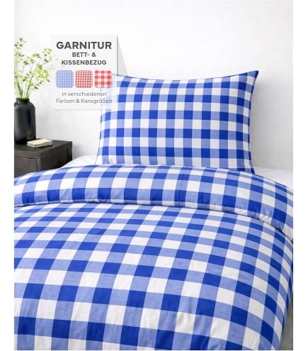 texpot Landhaus Bettwäsche Garnitur kariert blau-weiß 135 x 200 cm + 80 x 80 cm Baumwolle 10mm Karo Küche, Haushalt & Wohnen