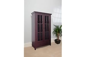 Greenhurst Display Cabinet, Media Storage with Shelving and Drawer, Double Perspex Doors H132.5 W76cm D30cm (Mahogany)
