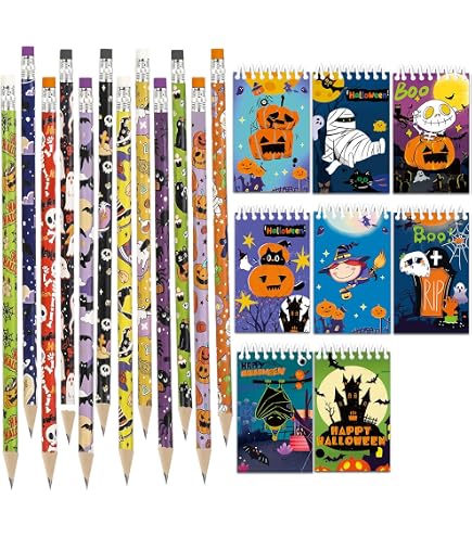 Halloween Schreibwaren-Set, 110 Teile – Mit Bleistiften, Linealen, Spitzern & Armbändern, Perfekt Für Party-Mitgebsel & Schulkinder