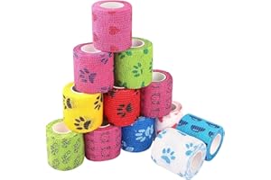 YUKIYI 12 Rotoli 5cmx4,5m Vet Wrap Pet Bendaggio Benda Elastica Autoadesiva, Bendaggio Garza Coesiva Colorata Bende Nastro Crossfit Benda Elastico Sportivo Bendare per Dito, Polso, o Caviglia Distorsione