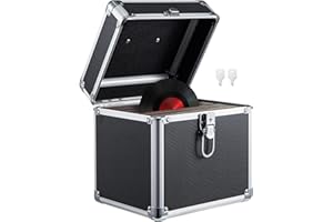 CROWNSHOP LP Storage Case 7" Record Storage Box 7" Vinyl LP Storage Box Case Aluminum Portable Lockable DJ Flight Carry Case Holds 100pcs Albums Vinyl Record Storage (Black 7 inches 50pcs)