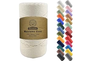 GOXEON 3mm x 200m Macrame Cord Cotton Cord - 4 Strand Twisted Natural Cord for Wall Hanging, Plant Hangers, Crafts, Knitting(Beige)