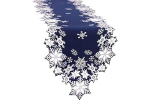 Simhomsen Embroidered Snowflakes Table Runners for Christmas Holiday and Winter (Navy Blue, 14×69 inches)