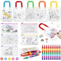 Kit Créatif Enfant - 12 Sacs à Colorier + 12 Crayons Empilables 7 Couleurs - Activité Manuelle Et Loisirs Créatifs