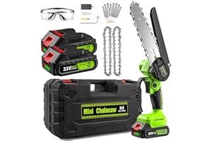 Elechelf Mini Chainsaw 8 Inch with 2 Battery, Battery Chainsaw Electric Small Chain Saw with Security Lock Splash Guard for Wood Cutting Tree Trimming Gardening
