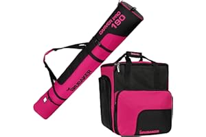 BRUBAKER Carver Pro Kit combiné de ski avec sac à chaussures de ski et sac à chaussures de ski pour 1 paire de skis de 170 cm ou 190 cm + bâtons + chaussures + casque - Ensemble de sacs à dos pour