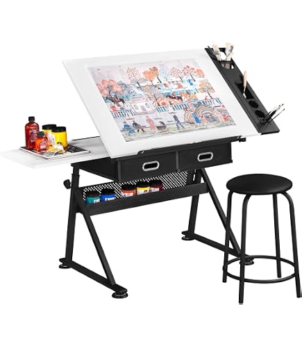 Scrivania Da Disegno Pieghevole Regolabile - 80 Cm, Piano Girevole 360°, Altezza Regolabile, Per Casa E Ufficio