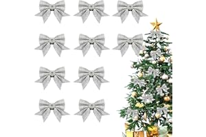 XIAGAW Schleifen Weihnachtsbaum, 10 PCS Weihnachtsschleifen, Christbaumschmuck Schleifen, Weihnachtsbaumschmuck Schleifen, Tannenbaum Schleifen, Weihnachtsbaum Deko für Türen, Fenster, Gärten (Silber)