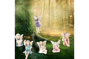 CCCYMM 6-Pack Flower Fairy Pixie Fly Wing Miniatures Resin Flower Fairy Figures Figurines Fairy Garden Accessories Dollhouse Ornament Garden Decoration