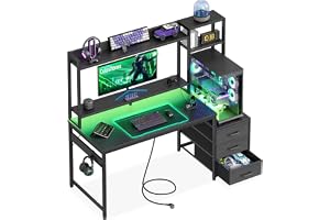 Coleshome Gamingbord med Hylla och 3 Lådor, 120x48cm, Svart kolfiber