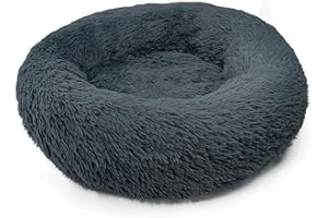 AZOMKER Hundebett flauschig 80CM, Katzenbett, Donut Kissen, Ø80CM Flauschig Waschbar Körbchen Kund Katzenbett Donut, Fluffy Hundekorb XL für große Hunde,dunkelgrau